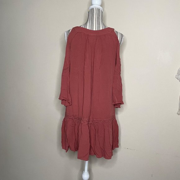 Knox Rose Peasant Boho Lace Peplum Tunic Cold Shoulder 3/4 Sleeves Mauve Size M - Picture 5 of 11